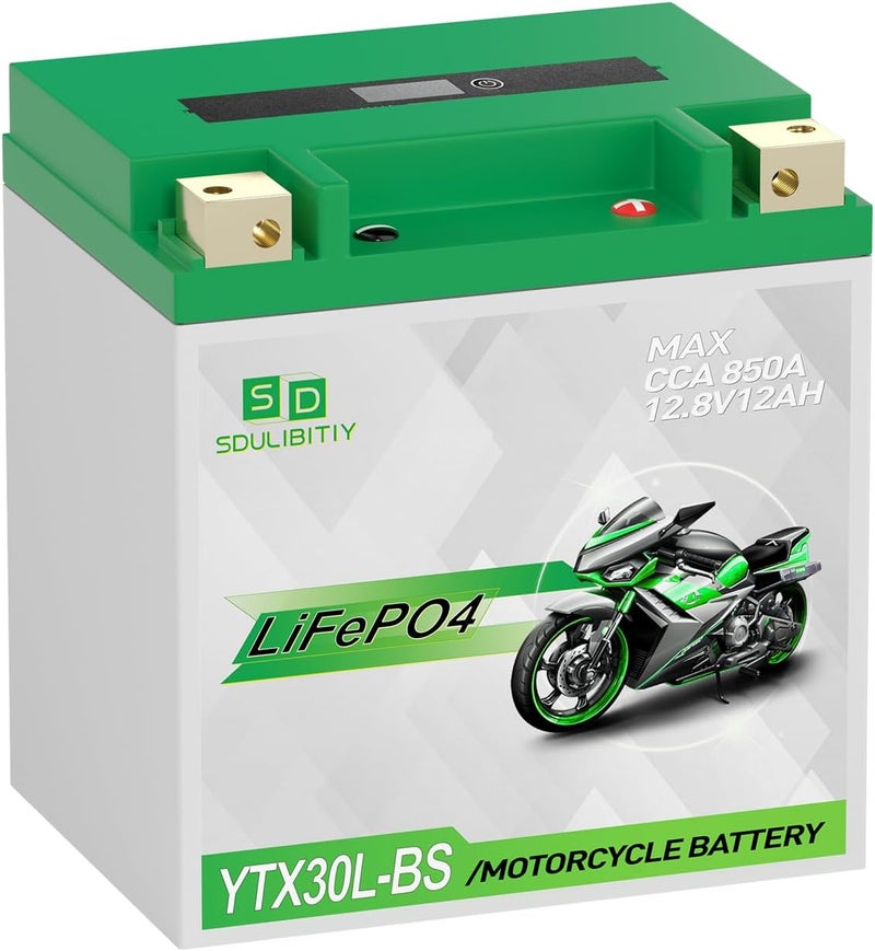 SDULIBITIY YTX30L-BS Lithium Motorcycle Battery, 12.8V 12AH 850 CCA LiFePO4 Motorcycle Battery, ATV, UTV, Jet Ski, Scooter, Lawn Mower, Tractor, Generator, Built-in Smart BMS - Image 1